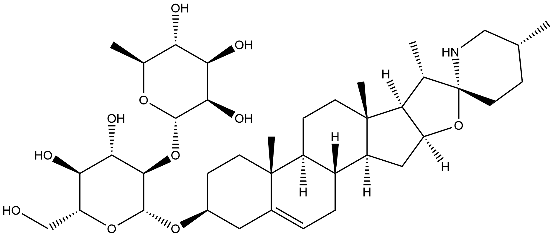 β-D-Glucopyranoside, (3β,22α,25R)-spirosol-5-en-3-yl 2-O-(6-deoxy-α-L-mannopyranosyl)- 结构式