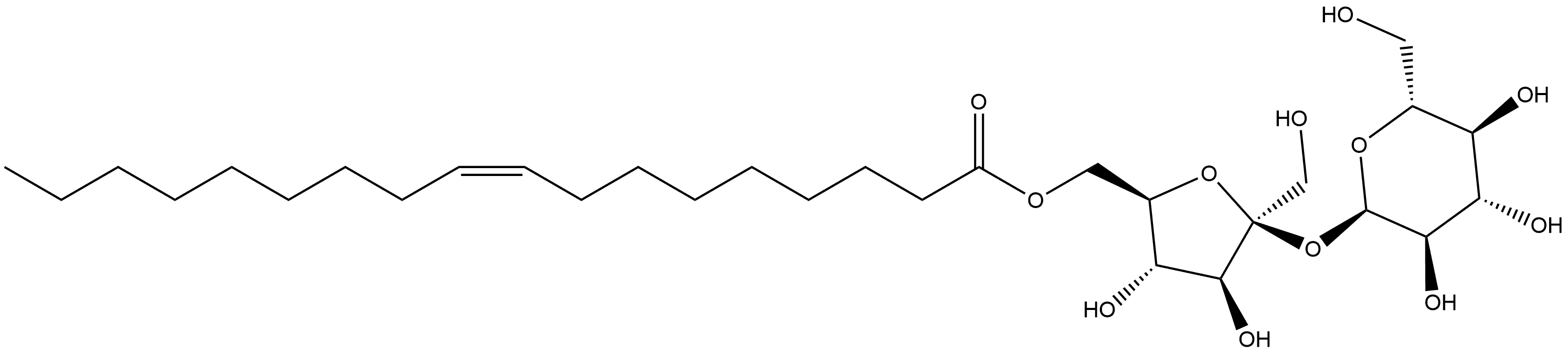 α-D-Glucopyranoside, 6-O-[(9Z)-1-oxo-9-octadecen-1-yl]-β-D-fructofuranosyl 结构式