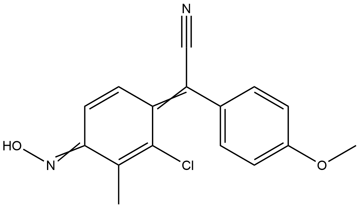 α-(p-Methoxyphenyl)-α-(2-chloro-3-methyl-4-hydroxyimino-2,5-cyclohexadien-1-ylidene)acetonitrile 结构式