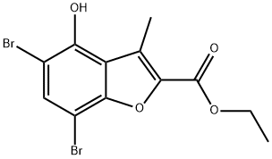 2-Benzofurancarboxylic acid, 5,7-dibromo-4-hydroxy-3-methyl-, ethyl ester 结构式