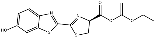 4-Thiazolecarboxylic acid, 4,5-dihydro-2-(6-hydroxy-2-benzothiazolyl)-, 1-ethoxyethenyl ester, (S)- (9CI) 结构式