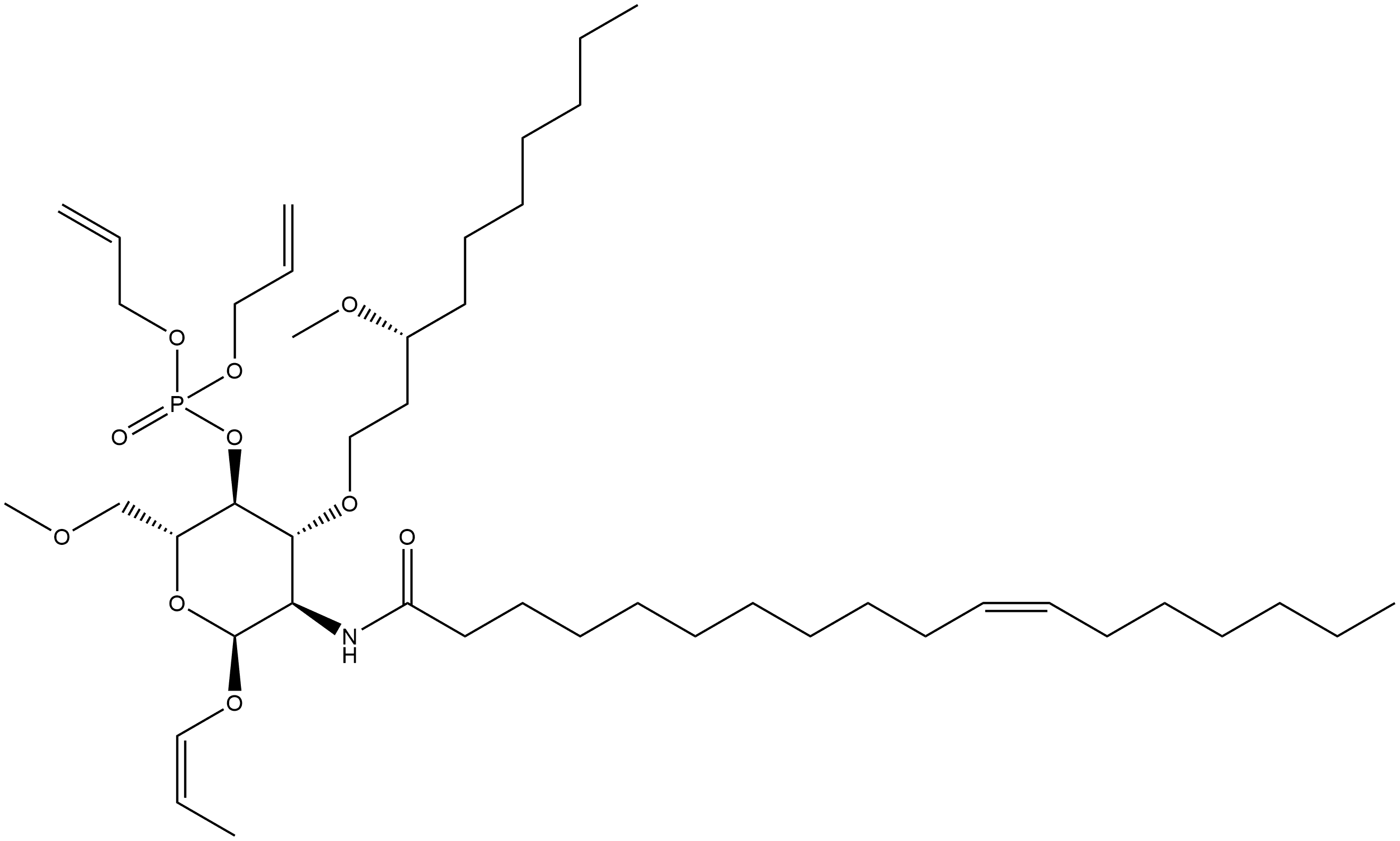 (1Z)-1-propenyl-2-deoxy-3-O-[(3R)-3-methoxydecyl]-6-O-methyl-2-[[(11Z)-1-oxo-11-octadecenyl]amino]-α-D-glucopyranose 4-(di-2-propenyl phosphate) 结构式