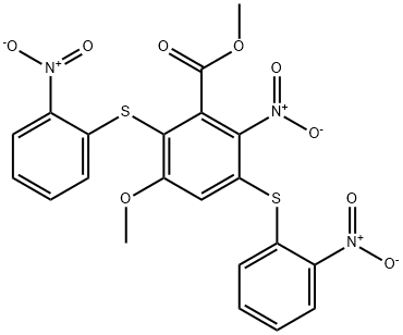Benzoic acid, 3-methoxy-6-nitro-2,5-bis[(2-nitrophenyl)thio]-, methyl ester 结构式