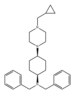 Benzenemethanamine, N-[cis-4-[4-(cyclopropylmethyl)-1-piperazinyl]cyclohexyl]-N-(phenylmethyl)- 结构式