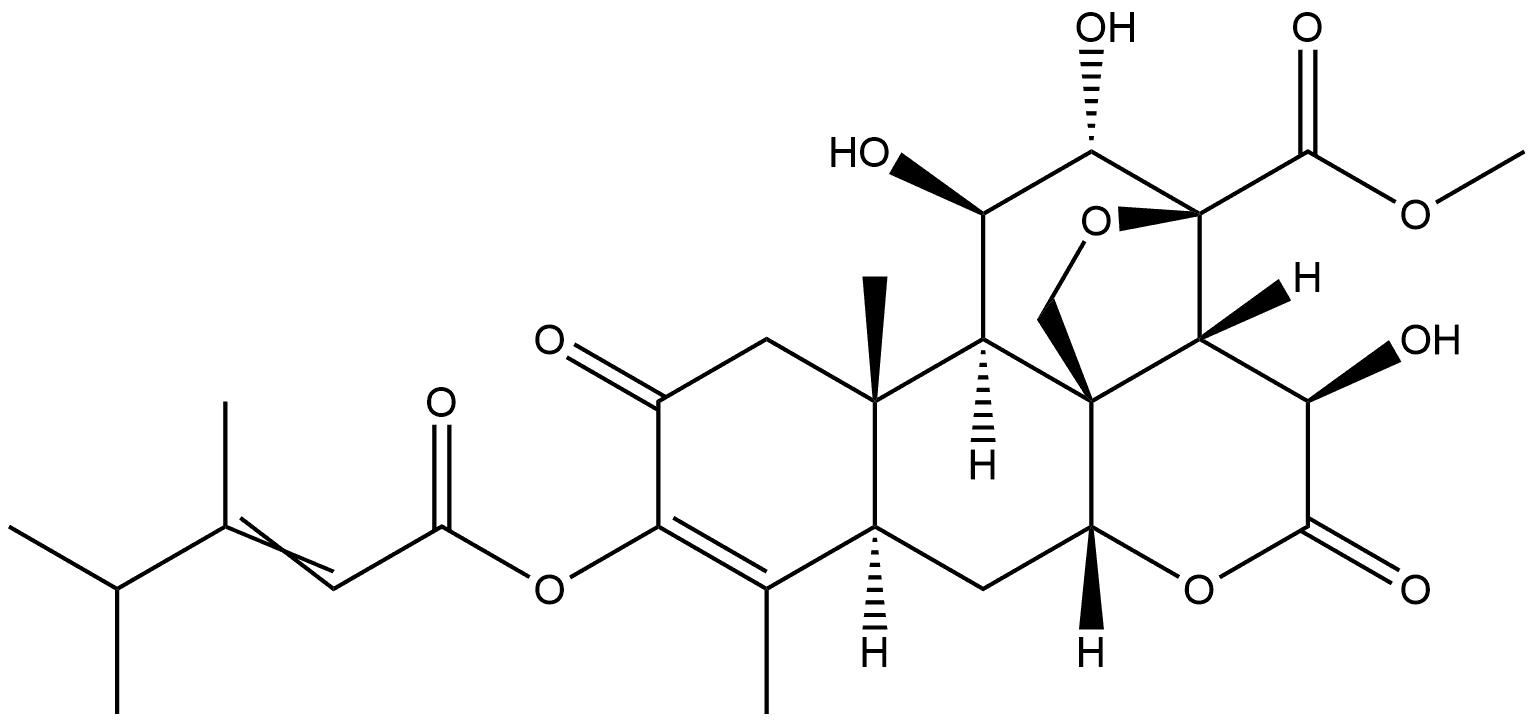 Picras-3-en-21-oic acid, 3-[(3,4-dimethyl-1-oxo-2-pentenyl)oxy]-13,20-epoxy-11,12,15-trihydroxy-2,16-dioxo-, methyl ester, [3(E),11β,12α,15β]- (9CI) 结构式