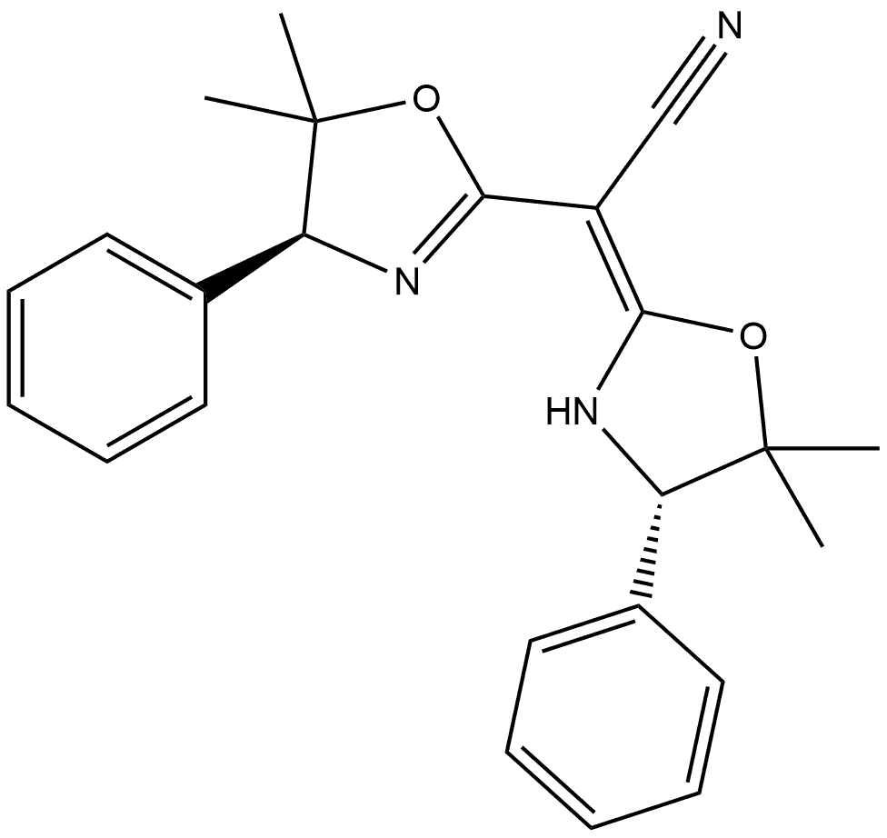 2-Oxazoleacetonitrile, α-[(4S)-5,5-dimethyl-4-phenyl-2-oxazolidinylidene]-4,5-dihydro-5,5-dimethyl-4-phenyl-, (αE,4S)- 结构式