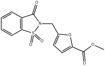 2-Furancarboxylic acid, 5-[(1,1-dioxido-3-oxo-1,2-benzisothiazol-2(3H)-yl)methyl]-, methyl ester 结构式