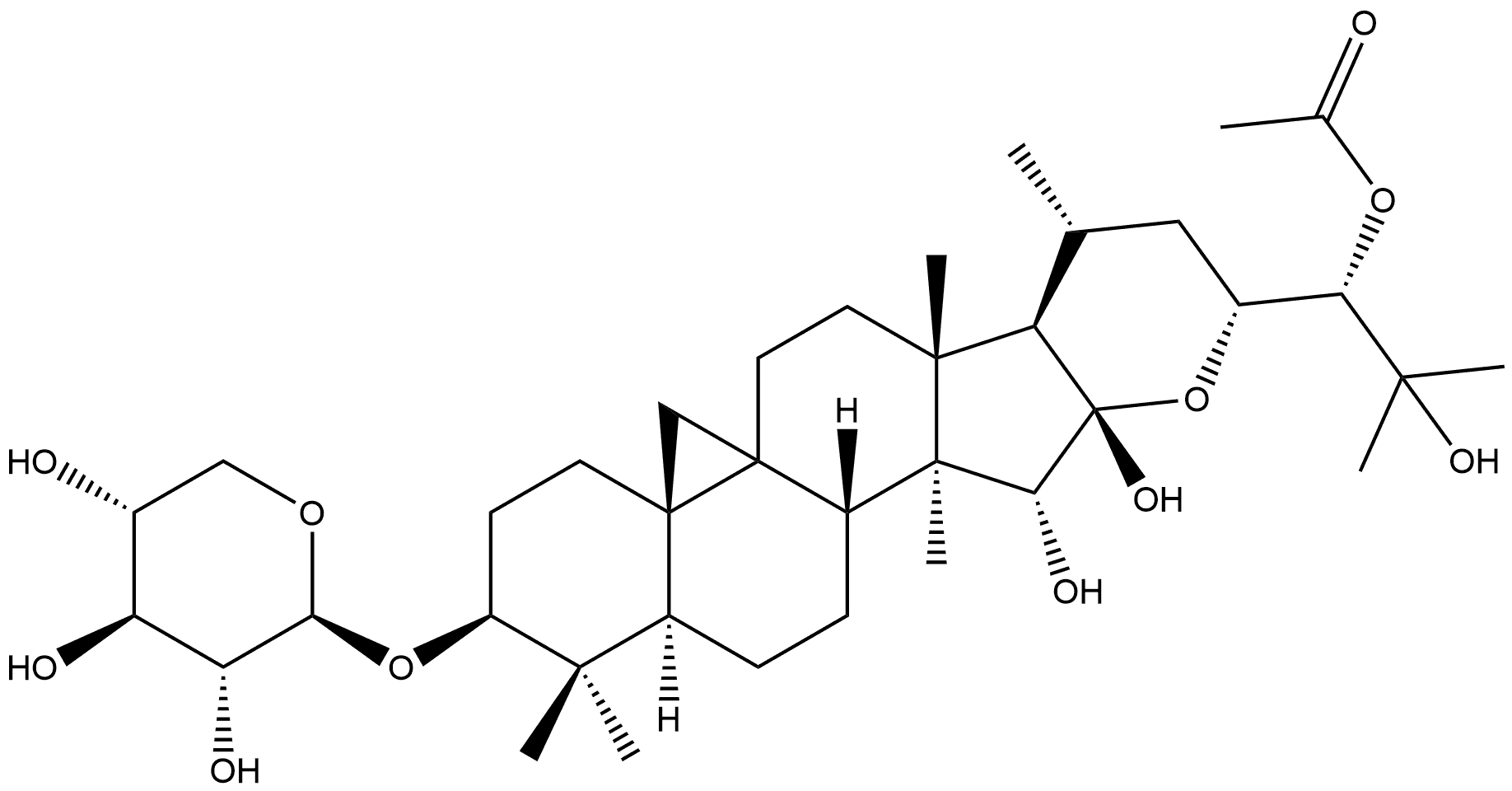 9,19-Cyclolanostane-15,16,24,25-tetrol, 16,23-epoxy-3-(β-D-xylopyranosyloxy)-, 24-acetate, (3β,15α,16β,23R,24S)- 结构式