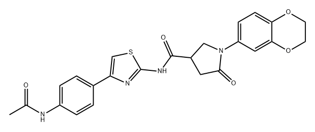 N-(4-(4-乙酰氨基苯基)噻唑-2-基)-1-(2,3-二氢苯并[B][1,4]二氧杂环己烷-6-基)-5-氧代吡咯烷-3-甲酰胺 结构式