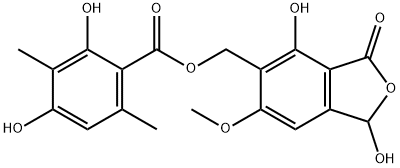 Benzoic acid, 2,4-dihydroxy-3,6-dimethyl-, (1,3-dihydro-1,4-dihydroxy-6-methoxy-3-oxo-5-isobenzofuranyl)methyl ester (9CI) 结构式