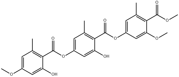 Benzoic acid, 2-hydroxy-4-[(2-hydroxy-4-methoxy-6-methylbenzoyl)oxy]-6-methyl-, 3-methoxy-4-(methoxycarbonyl)-5-methylphenyl ester 结构式