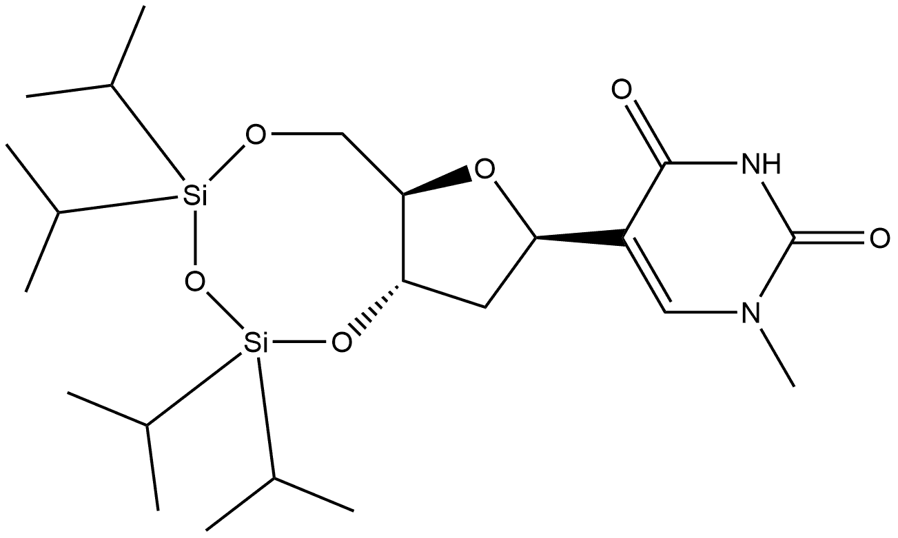 2,4(1H,3H)-Pyrimidinedione, 5-[2-deoxy-3,5-O-[1,1,3,3-tetrakis(1-methylethyl)-1,3-disiloxanediyl]-β-D-erythro-pentofuranosyl]-1-methyl- (9CI) 结构式