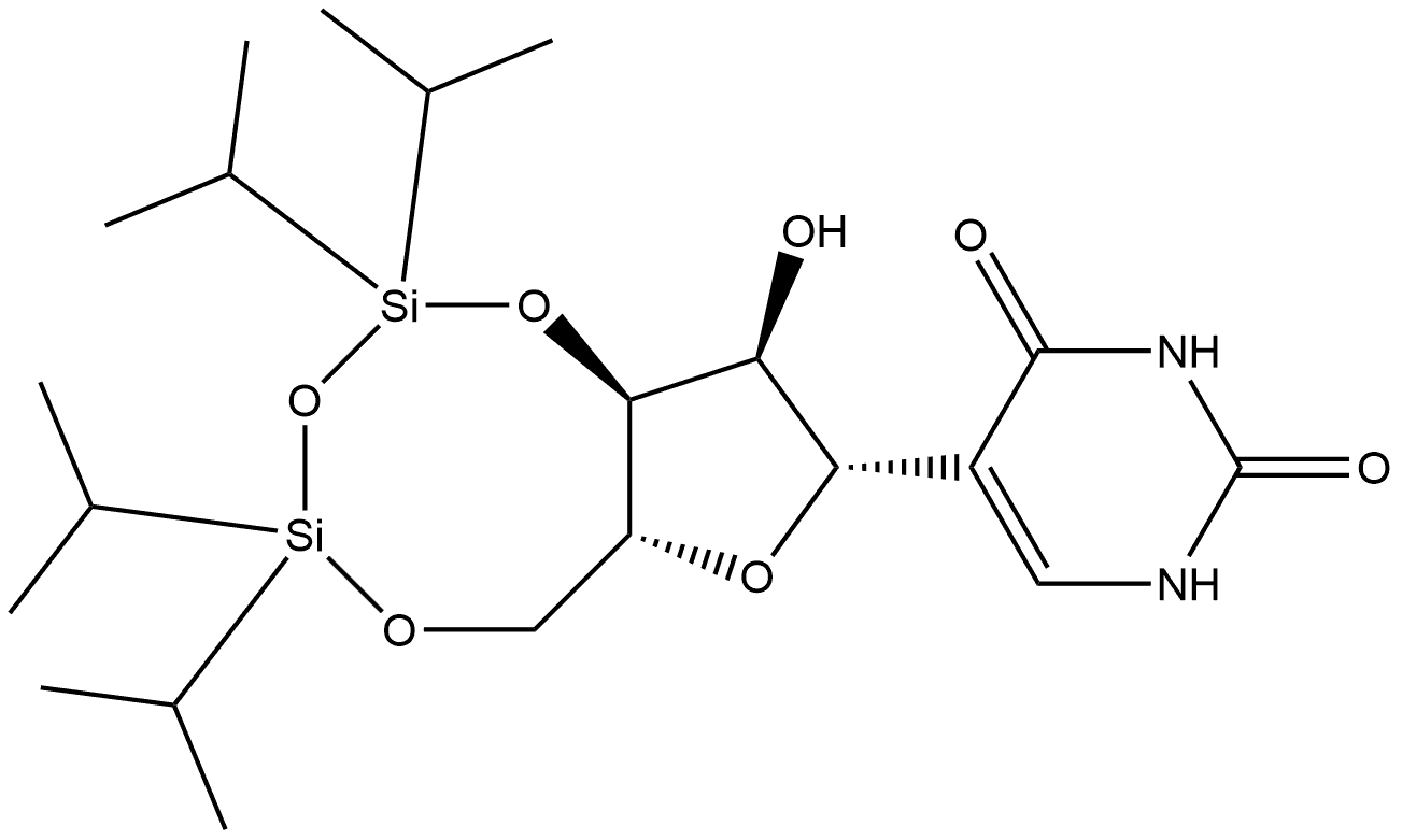 2,4(1H,3H)-Pyrimidinedione, 5-[3,5-O-[1,1,3,3-tetrakis(1-methylethyl)-1,3-disiloxanediyl]-β-D-ribofuranosyl]- 结构式