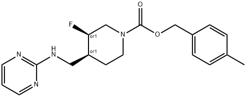 1-Piperidinecarboxylic acid, 3-fluoro-4-[(2-pyrimidinylamino)methyl]-, (4-methylphenyl)methyl ester, (3R,4S)-rel- 结构式