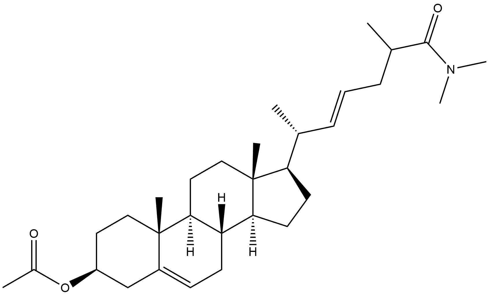 Cholesta-5,22-dien-26-amide, 3-(acetyloxy)-N,N-dimethyl-, (3β,22E)- (9CI) 结构式