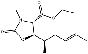 4-Oxazolidinecarboxylic acid, 3-methyl-5-[(1R,3E)-1-methyl-3-penten-1-yl]-2-oxo-, ethyl ester, (4S,5R)- 结构式