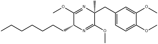 Pyrazine, 2-[(3,4-dimethoxyphenyl)methyl]-5-heptyl-2,5-dihydro-3,6-dimethoxy-2-methyl-, (2S-trans)- (9CI) 结构式