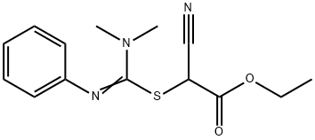 Acetic acid, 2-cyano-2-[[(dimethylamino)(phenylimino)methyl]thio]-, ethyl ester 结构式