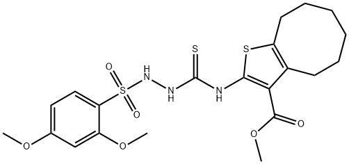 methyl 2-(2-((2,4-dimethoxyphenyl)sulfonyl)hydrazinecarbothioamido)-4,5,6,7,8,9-hexahydrocycloocta[b]thiophene-3-carboxylate 结构式