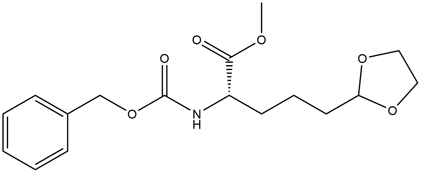 1,3-Dioxolane-2-pentanoic acid, α-[[(phenylmethoxy)carbonyl]amino]-, methyl ester, (αS)- 结构式