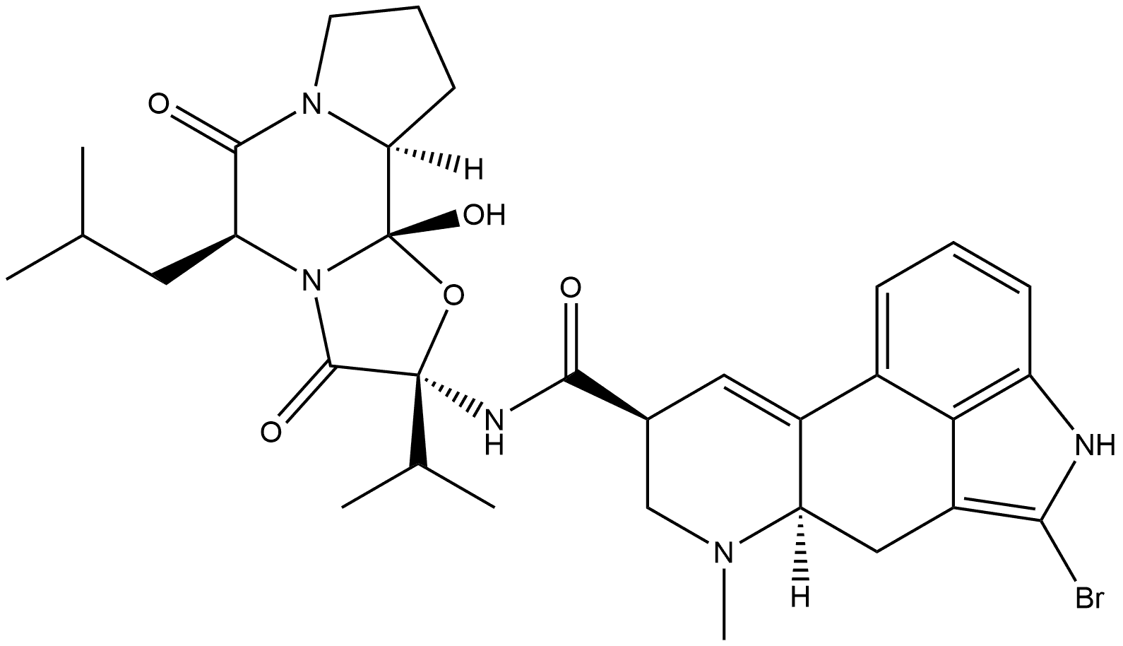 Ergotaman-3',6',18-trione, 2-bromo-12'-hydroxy-2'-(1-methylethyl)-5'-(2-methylpropyl)-, (2'β,5'α,8α)- (9CI) 结构式