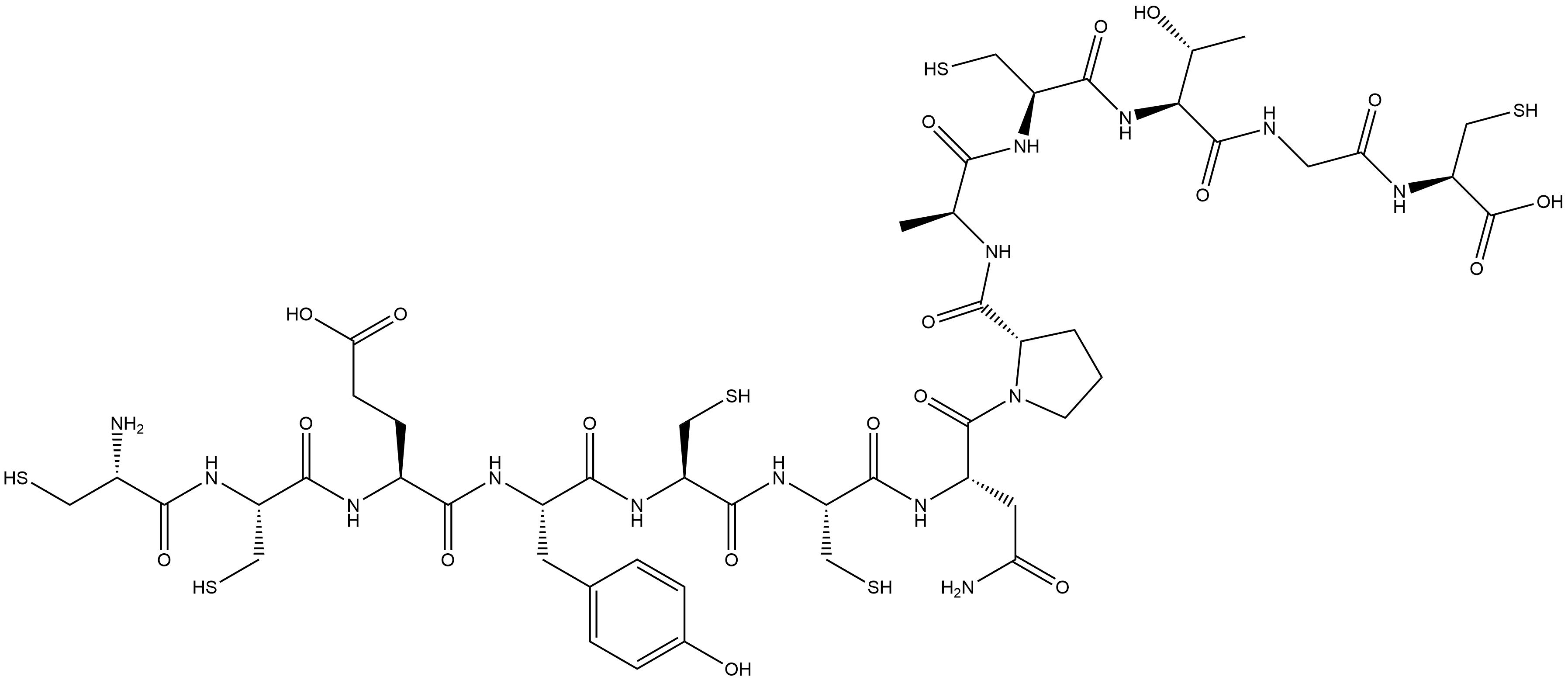L-Cysteine, L-cysteinyl-L-cysteinyl-L-α-glutamyl-L-tyrosyl-L-cysteinyl-L-cysteinyl-L-asparaginyl-L-prolyl-L-alanyl-L-cysteinyl-L-threonylglycyl- 结构式