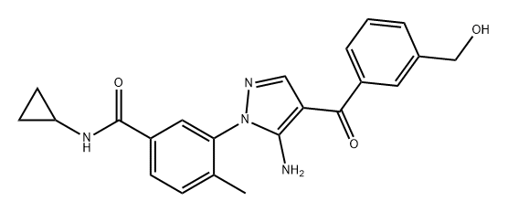 Benzamide, 3-[5-amino-4-[3-(hydroxymethyl)benzoyl]-1H-pyrazol-1-yl]-N-cyclopropyl-4-methyl- 结构式