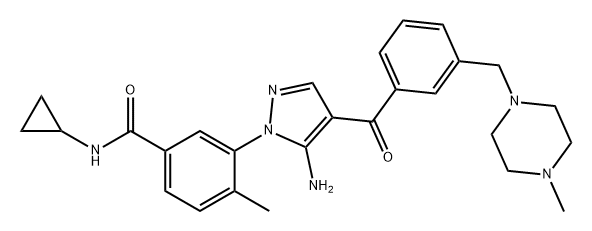 Benzamide, 3-[5-amino-4-[3-[(4-methyl-1-piperazinyl)methyl]benzoyl]-1H-pyrazol-1-yl]-N-cyclopropyl-4-methyl- 结构式