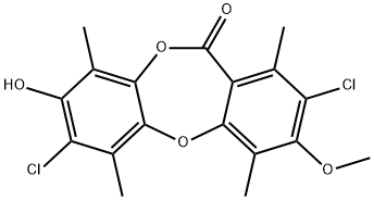 11H-Dibenzo[b,e][1,4]dioxepin-11-one, 2,7-dichloro-8-hydroxy-3-methoxy-1,4,6,9-tetramethyl- 结构式