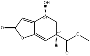 rac-2,4,5,6-Tetrahydro-4β*-hydroxy-2-oxo-6β*-methyl-6-benzofurancarboxylic acid methyl ester 结构式