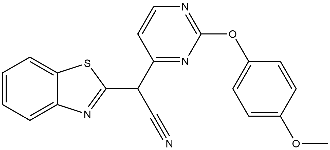 2-Benzothiazoleacetonitrile, α-[2-(4-methoxyphenoxy)-4-pyrimidinyl]- 结构式