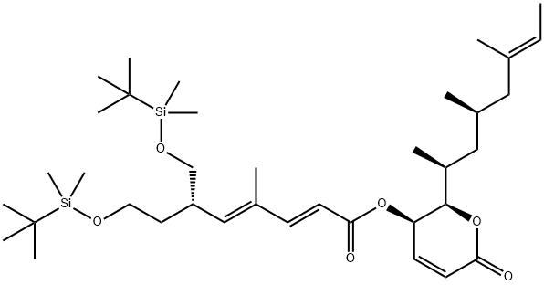 2,4-Octadienoic acid, 8-[[(1,1-dimethylethyl)dimethylsilyl]oxy]-6-[[[(1,1-dimethylethyl)dimethylsilyl]oxy]methyl]-4-methyl-, (2R,3R)-3,6-dihydro-6-oxo-2-[(1S,3R,5E)-1,3,5-trimethyl-5-hepten-1-yl]-2H-pyran-3-yl ester, (2E,4E,6S)- 结构式