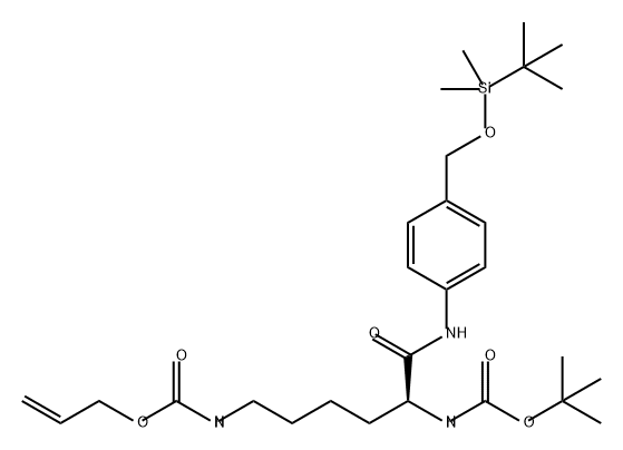 Carbamic acid, [(5S)-5-[[(1,1-dimethylethoxy)carbonyl]amino]-6-[[4-[[[(1,1-dimethylethyl)dimethylsilyl]oxy]methyl]phenyl]amino]-6-oxohexyl]-, 2-propenyl ester (9CI) 结构式