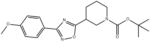 1-Piperidinecarboxylic acid, 3-[3-(4-methoxyphenyl)-1,2,4-oxadiazol-5-yl]-, 1,1-dimethylethyl ester 结构式