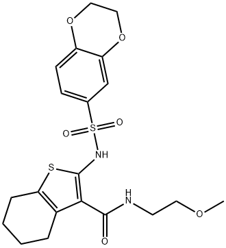2-(2,3-二氢-1,4-苯并二恶英-6-基磺酰氨基)-N-(2-甲氧基乙基)-4,5,6,7-四氢-1-苯并噻吩-3-甲酰胺 结构式