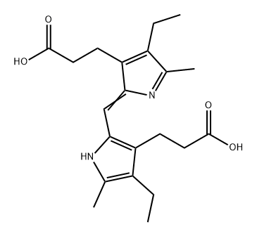 1H-Pyrrole-3-propanoic acid, 2-[[3-(2-carboxyethyl)-4-ethyl-5-methyl-2H-pyrrol-2-ylidene]methyl]-4-ethyl-5-methyl- 结构式