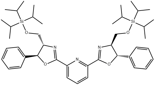 2,6-Bis((4S,5S)-5-phenyl-4-(((triisopropylsilyl)oxy)methyl)-4,5-dihydrooxazol-2-yl)pyridine 结构式