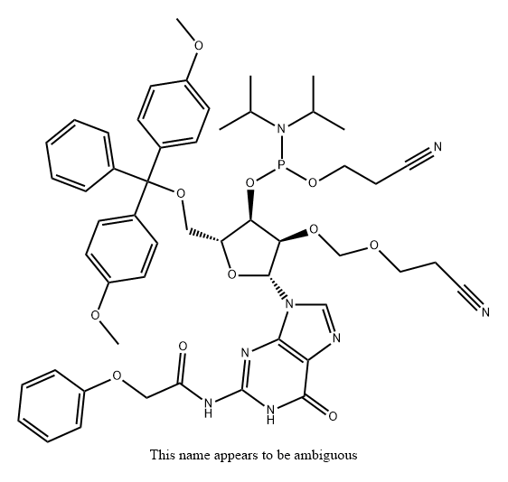 Guanosine, 5'-O-[bis(4-methoxyphenyl)phenylmethyl]-2'-O-[(2-cyanoethoxy)methyl]-N-(2-phenoxyacetyl)-, 3'-[2-cyanoethyl N,N-bis(1-methylethyl)phosphoramidite] 结构式