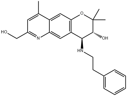 2H-Pyrano[2,3-g]quinoline-7-methanol, 3,4-dihydro-3-hydroxy-2,2,9-trimethyl-4-[(2-phenylethyl)amino]-, (3R,4S)- 结构式