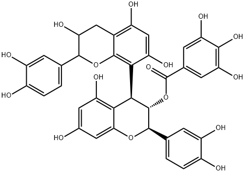 Benzoic acid, 3,4,5-trihydroxy-, (2R,2'R,3S,3'S,4S)-2,2'-bis(3,4-dihydroxyphenyl)-3,3',4,4'-tetrahydro-3',5,5',7,7'-pentahydroxy[4,8'-bi-2H-1-benzopyran]-3-yl ester 结构式