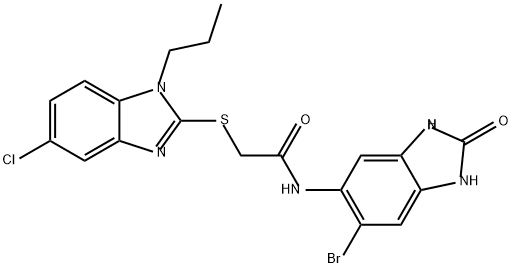 Acetamide, N-(6-bromo-2,3-dihydro-2-oxo-1H-benzimidazol-5-yl)-2-[(5-chloro-1-propyl-1H-benzimidazol-2-yl)thio]- 结构式