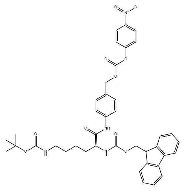 Carbonic acid, [4-[[(2S)-6-[[(1,1-dimethylethoxy)carbonyl]amino]-2-[[(9H-fluoren-9-ylmethoxy)carbonyl]amino]-1-oxohexyl]amino]phenyl]methyl 4-nitrophenyl ester 结构式