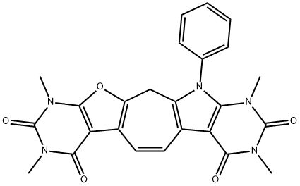 Pyrimido[5,4:4,5]furo[2,3:4,5]cyclohepta[1,2:4,5]pyrrolo[2,3-d]pyrimidine-2,4,7,9(3H,8H)-tetrone,  1,10,12,13-tetrahydro-1,3,8,10-tetramethyl-13-phenyl- 结构式