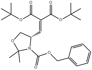 Propanedioic acid, 2-[[(4S)-2,2-dimethyl-3-[(phenylmethoxy)carbonyl]-4-oxazolidinyl]methylene]-, 1,3-bis(1,1-dimethylethyl) ester 结构式