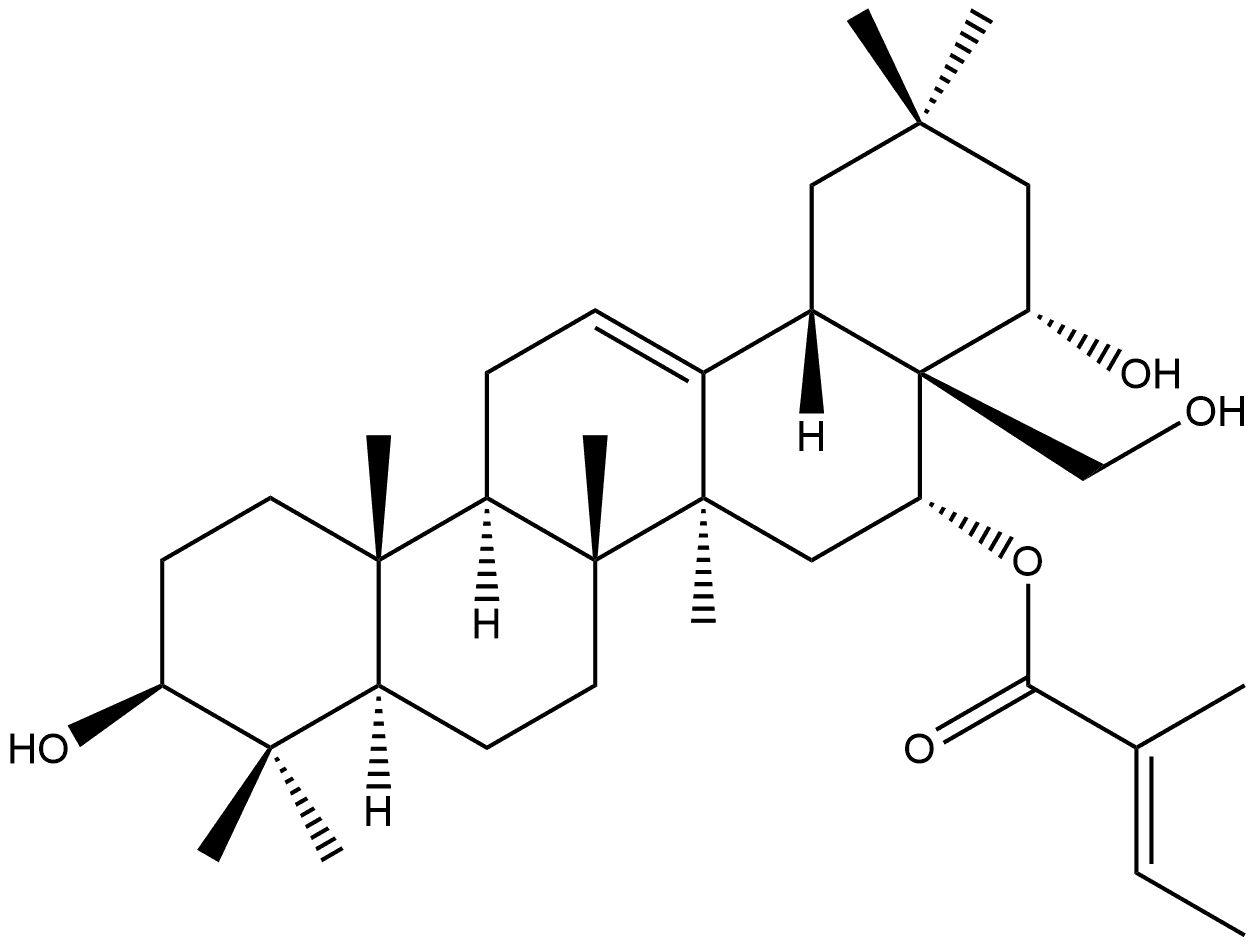 Olean-12-ene-3,16,22,28-tetrol, 16-(2-methyl-2-butenoate), [3β,16α(E),22α]- 结构式