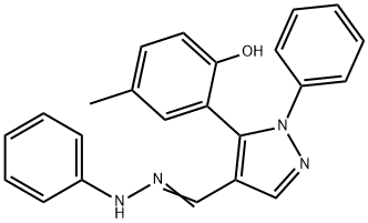 1H-Pyrazole-4-carboxaldehyde, 5-(2-hydroxy-5-methylphenyl)-1-phenyl-, 2-phenylhydrazone 结构式