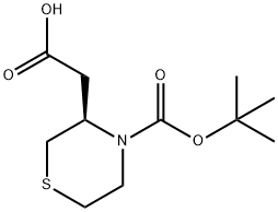 3-THIOMORPHOLINEACETIC ACID, 4-[(1,1-DIMETHYLETHOXY)CARBONYL]-, (3R)- 结构式
