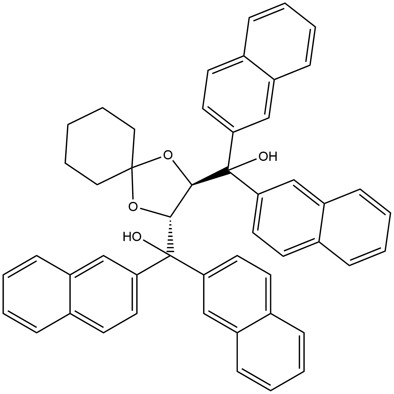 (2R,3R)-α2,α2,α3,α3-tetra-2-naphthalenyl-1,4-Dioxaspiro[4.5]decane-2,3-dimethanol 结构式