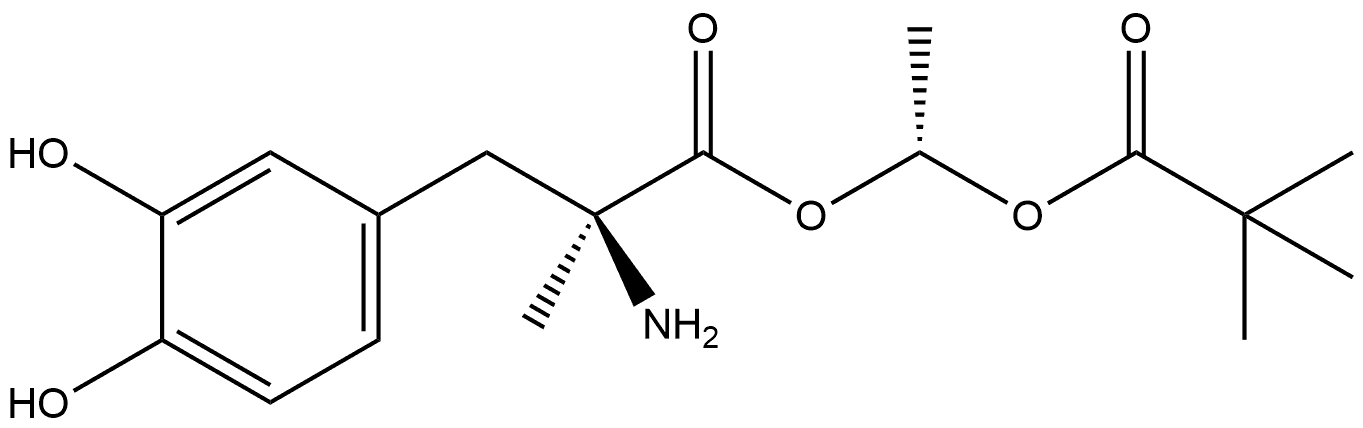 L-Tyrosine, 3-hydroxy-α-methyl-, 1-(2,2-dimethyl-1-oxopropoxy)ethyl ester, (R)- (9CI) 结构式