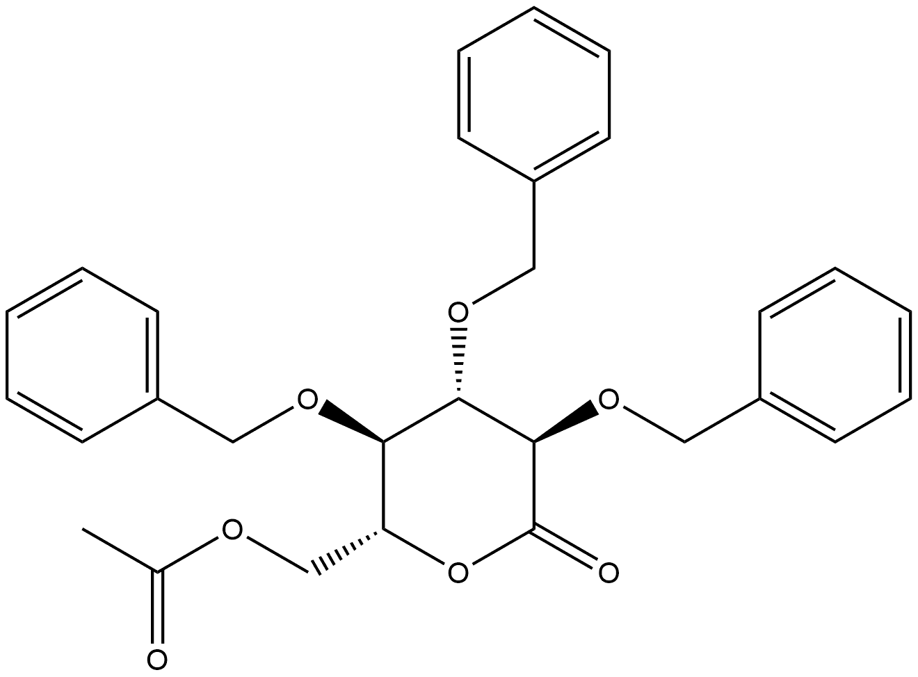 D-Gluconic acid, 2,3,4-tris-O-(phenylmethyl)-, δ-lactone, 6-acetate 结构式